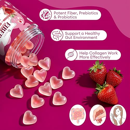 Miniatura 4 de Gomitas de fibra de 0.35 onzas con péptidos de colágeno, ácido hialurónico, vitamina C, ACV, 30 mil millones de probióticos UFC, gomitas de colágeno