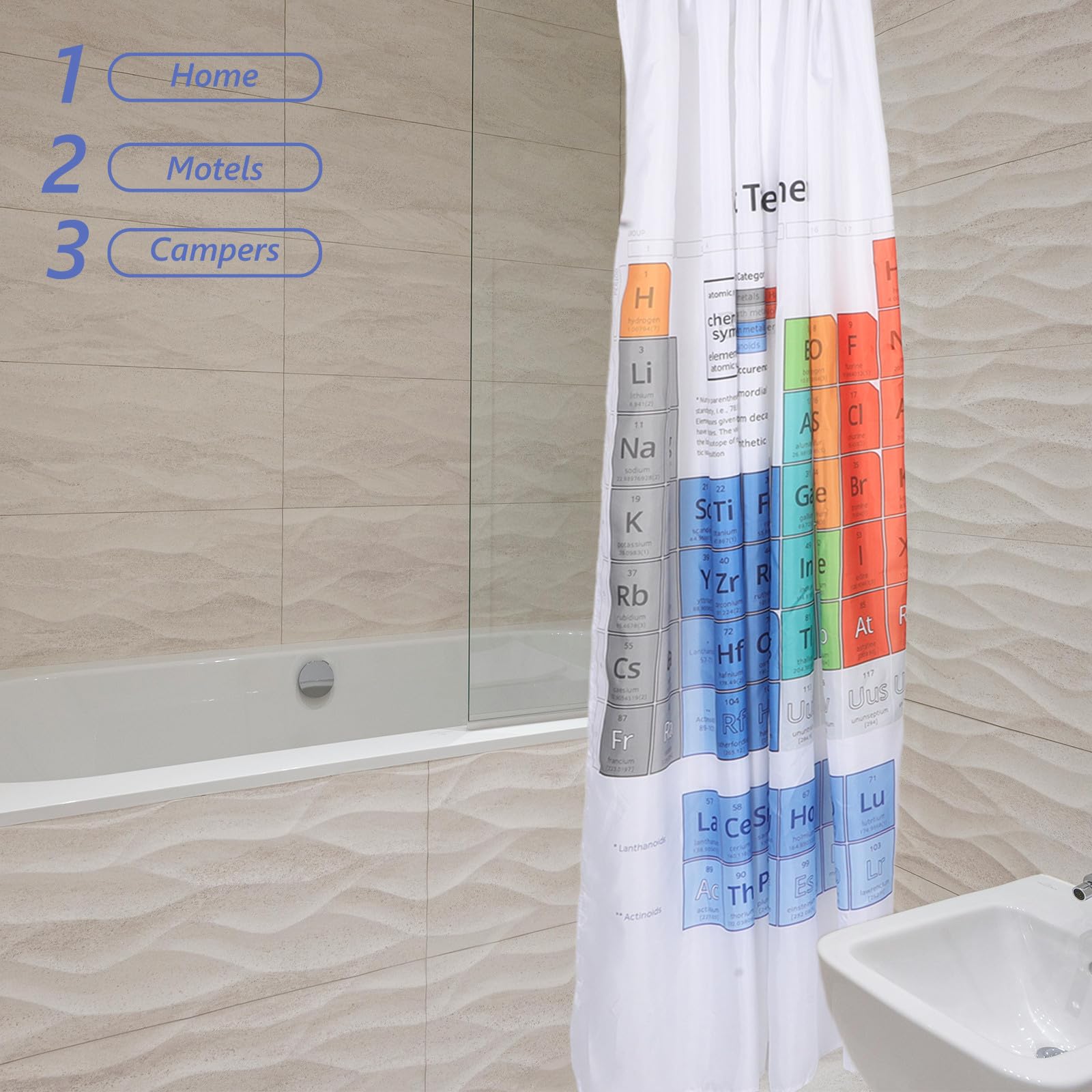 SOLUSTRE Cortina de Ducha 180x180 Cm Diseño de Tabla Periódica, Revestimiento Antimoho, Cortina de Baño para Hogar Protección de Privacidad y Gancho Incluida, Adecuado para Baño y Ducha