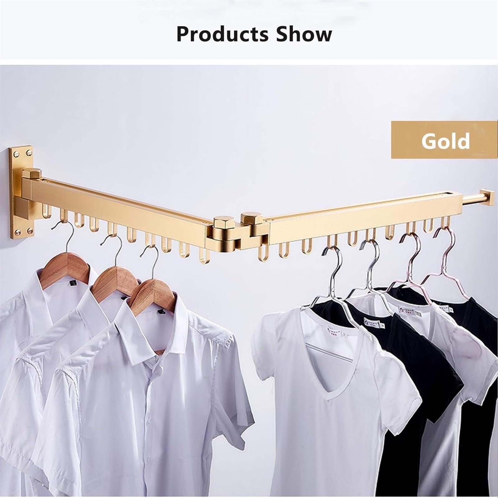 Wäscheständer, robust, zur Wandmontage, zusammenklappbarer Kleiderbügel aus Aluminium, platzsparend für den Balkon und den Außenbereich, effizient (Farbe: Gold) (Gold)