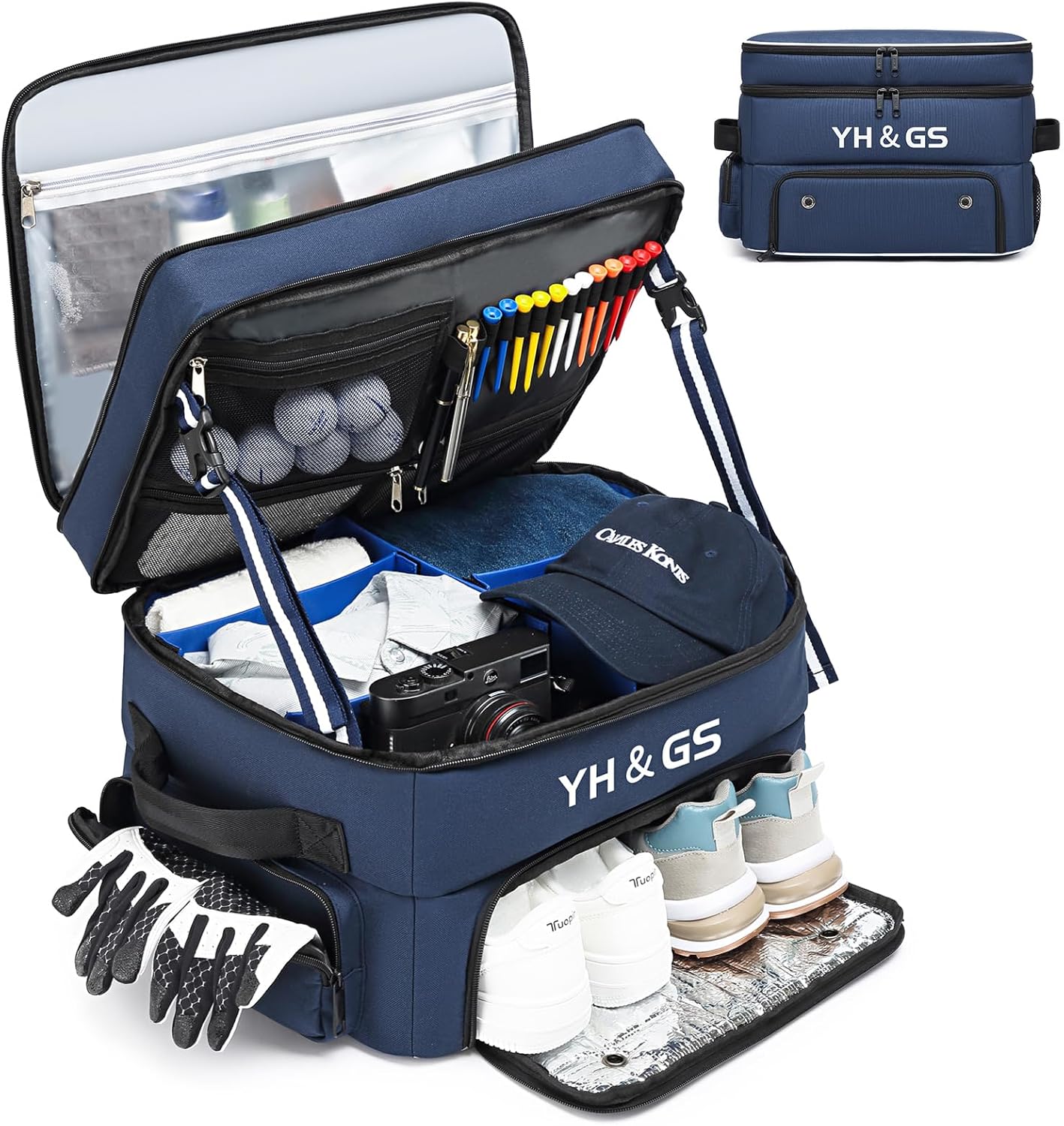 Golf Trunk Organizer, 3 Layer Golf Accessories for Men, 2 Pair Shoes Separate Ventilated Compartment Golf Organizer for Car, Balls, Clothes, Gloves, Accessories Golf Gifts (Add shoulder straps)