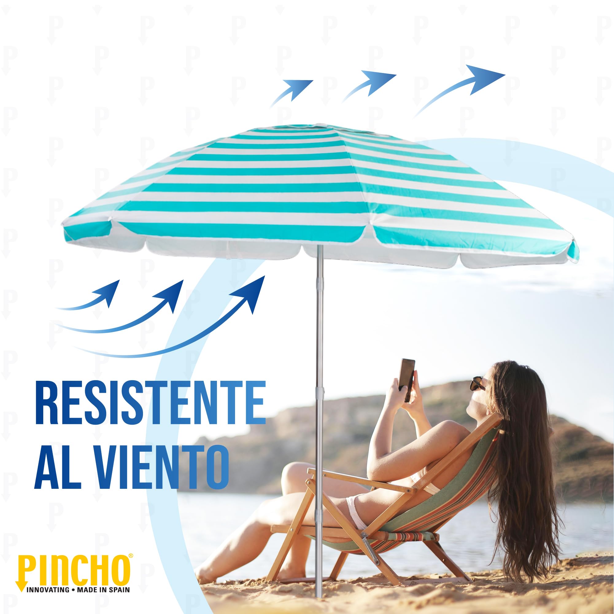 Pincho Sombrilla Playa Mochila Plegable 210CM UV50+, Ultraligera 1,5kg, Ideal para Moto, Bicicleta y Camping, Parasol Resistente al Viento con Varillas de Acero y Bolsa de Transporte