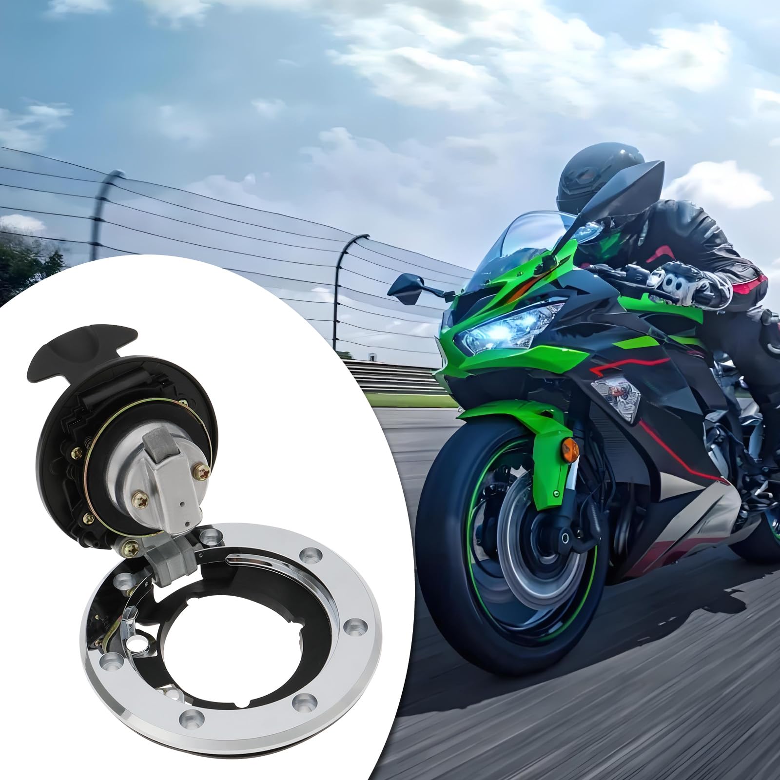 1 Satz Tankdeckelschloss aus Edelstahl mit 2 Schlüsseln Rostfreies Motorrad-Tankschloss Kompatibel mit Kawasaki Ninja ZZR600/ZZR400