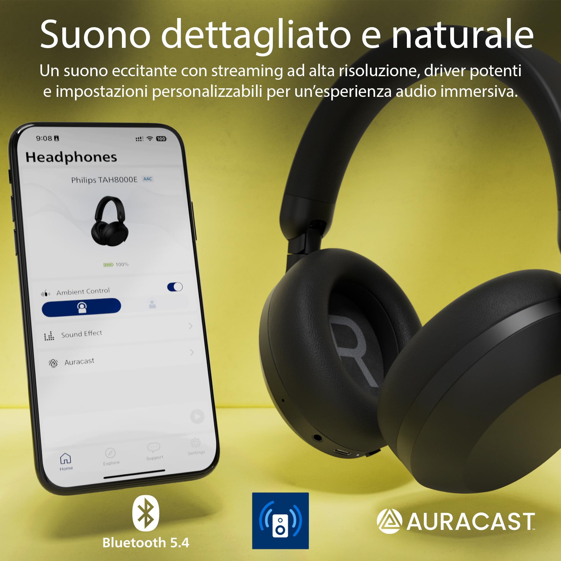 Philips TAH8000EWT/00 Cuffie Bluetooth over-ear wireless – Cancellazione del rumore, 70H di riproduzione, Assistente vocale compatibile, Ideali per viaggiare – Bianco