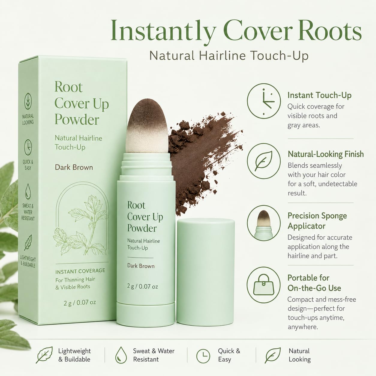 Temporary Cosmetic Finish: Designed as a temporary hair color touch-up product that can be blended as needed and washed out with shampoo，Dark Brown 25g