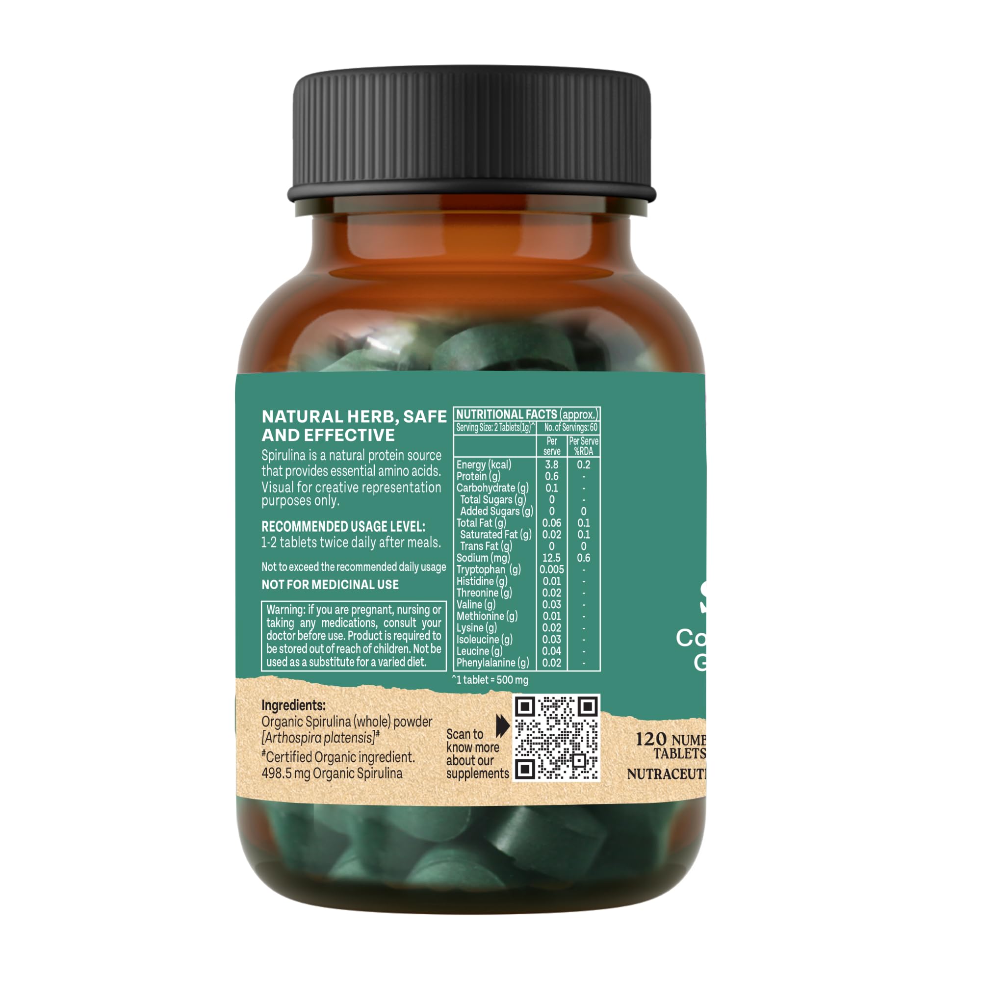 A TATA Product - Organic India Spirulina - 120 Tablets, Natural Amino Acids, Protein Powerhouse, Plant-Based Superfood, For Hair, Skin, Nails & Overall Health product image 9