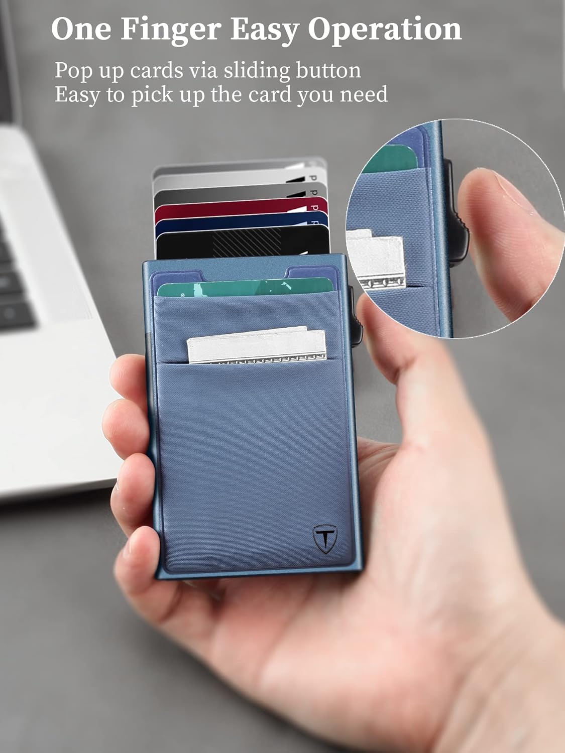 Slim Wallet for Men and Women,Pop Up Credit Card Wallet Metal Minimalist Cards Holder with Money Pocket,Small Ultralight Aluminum RFID Blocking Wallets 6-12 Card Capacity,Navy Blue - Image 5