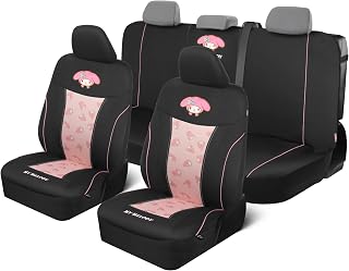 My Melody Car Seat Covers Full Set - Official Sanrio Car Accessories | Front Seat Covers & Rear Split Bench Seat Protector, Universal Fit for Most Cars and Small to Mid-Size SUVs & Trucks - Pink
