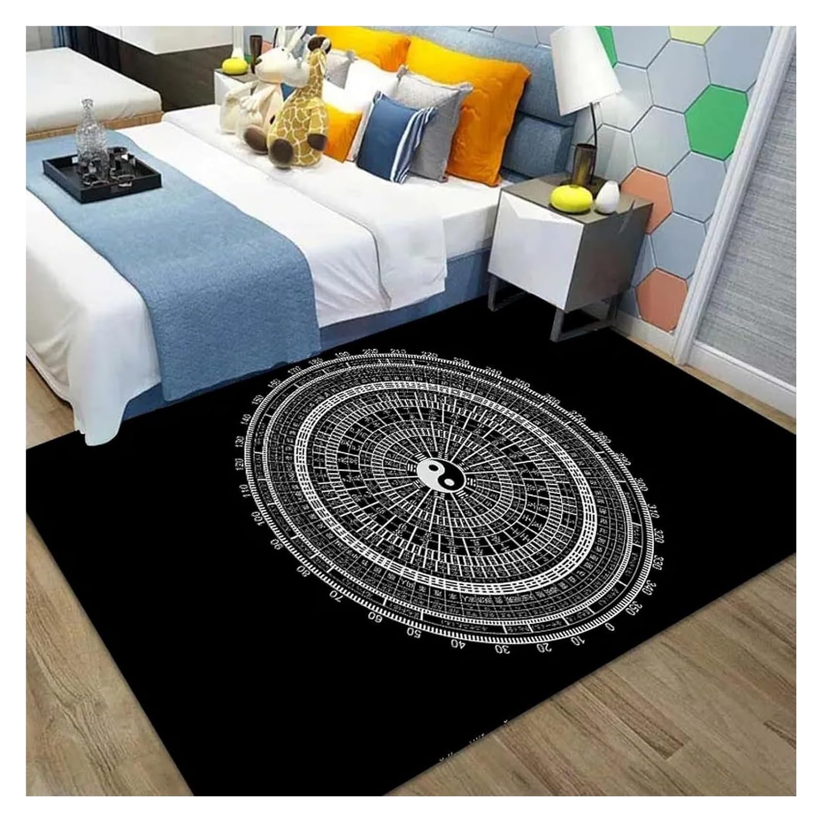 Tapis de lit anti-glisse 180x280 pour sécuriser le sol de la chambre motif Tai Chi
