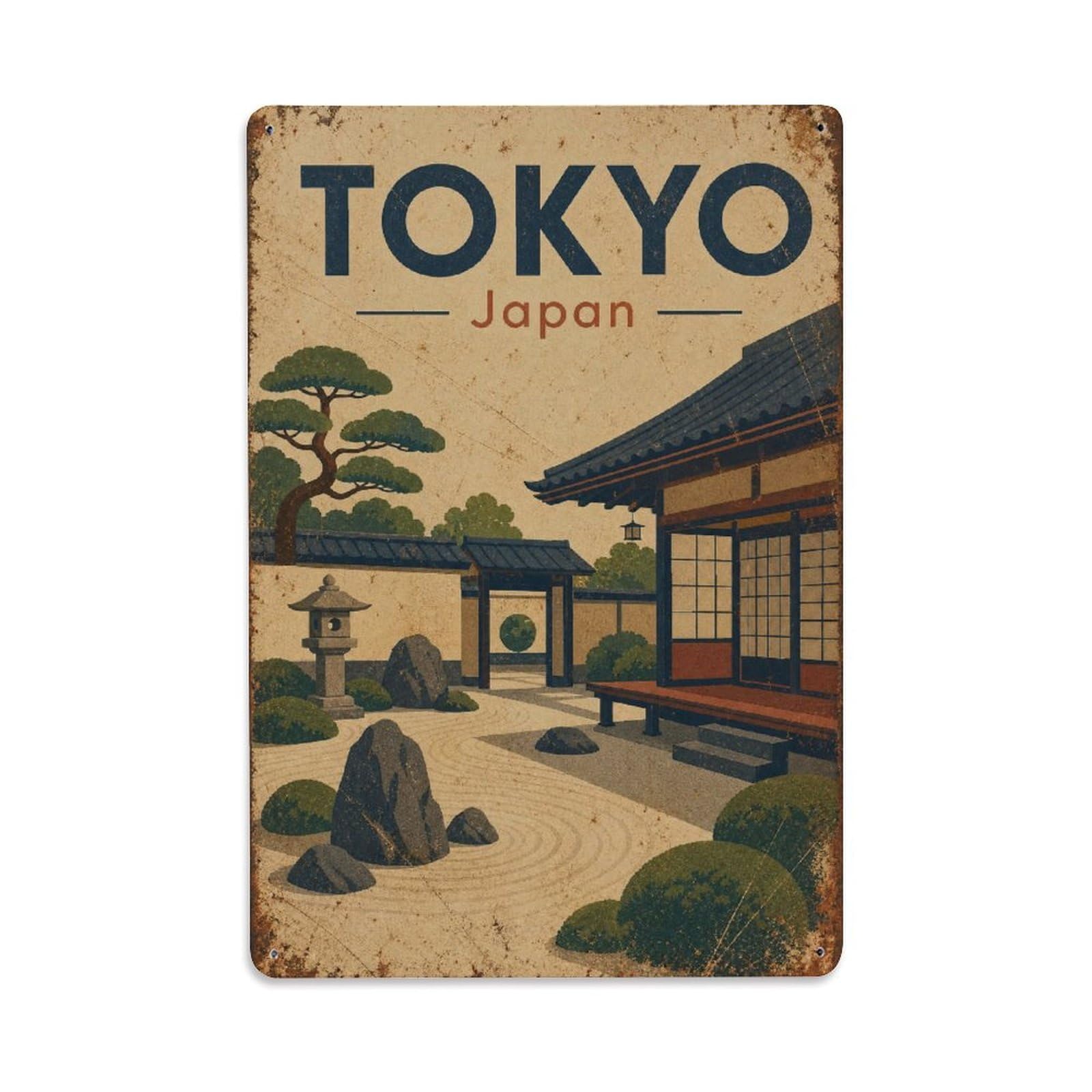 Gead 8X12inch Style Vintage Travel Tokyo Japan Courtyard Metal Tin Sign