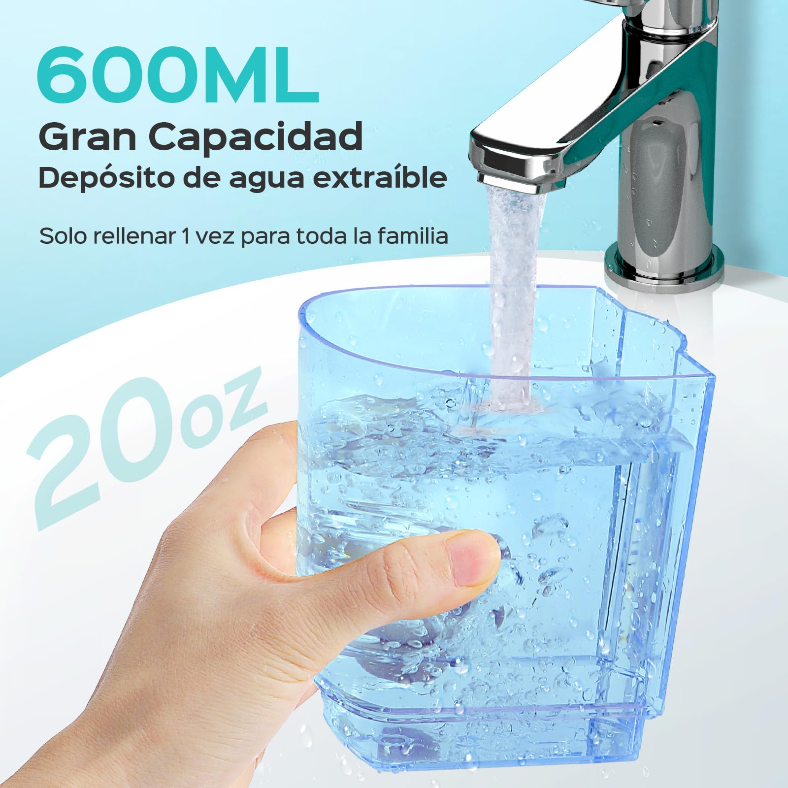 COSLUS Irrigador Dental Sobremesa Profesional: 2 Modos y 12 Presión Ajustable - 600ml Irrigador Bucal para Adultos Usuarios de Ortodoncia/Encías Sensibles -Uso Hogar Baño con 5 Boquillas - Blanco