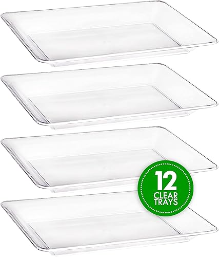 Miniatura 6 de Plasticpro Bandejas de plástico para servir  10 x 14 platos rectangulares desechables para fiestas (12, transparentes)