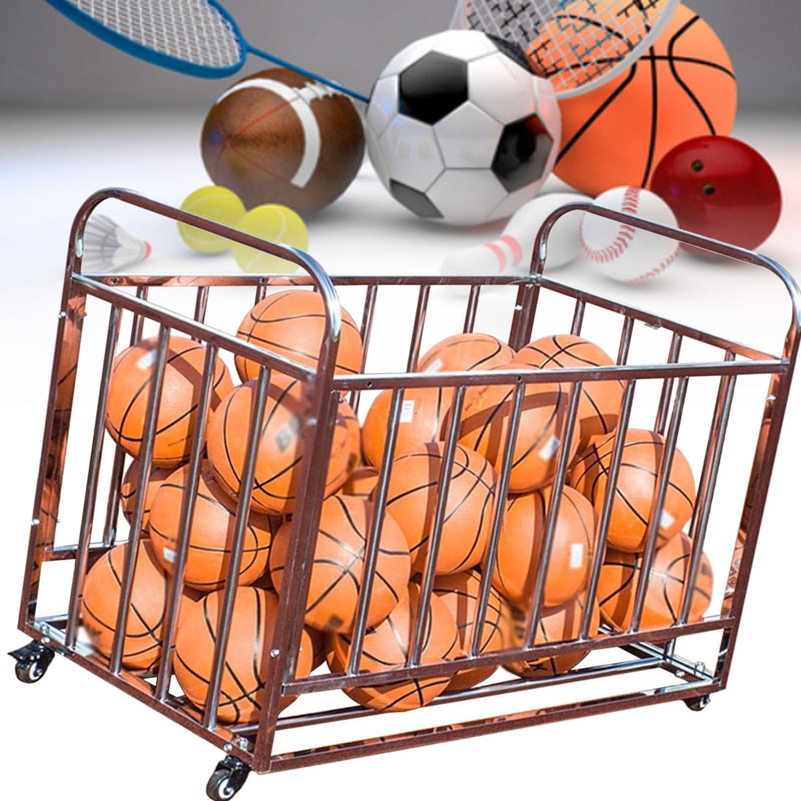 Rolling Practice Ball Trolley Holder,Organizator sprzętu sportowego,wózek do przechowywania piłki,dla garaży,grupy odtwarzania,siłowni i szkół,Nocover