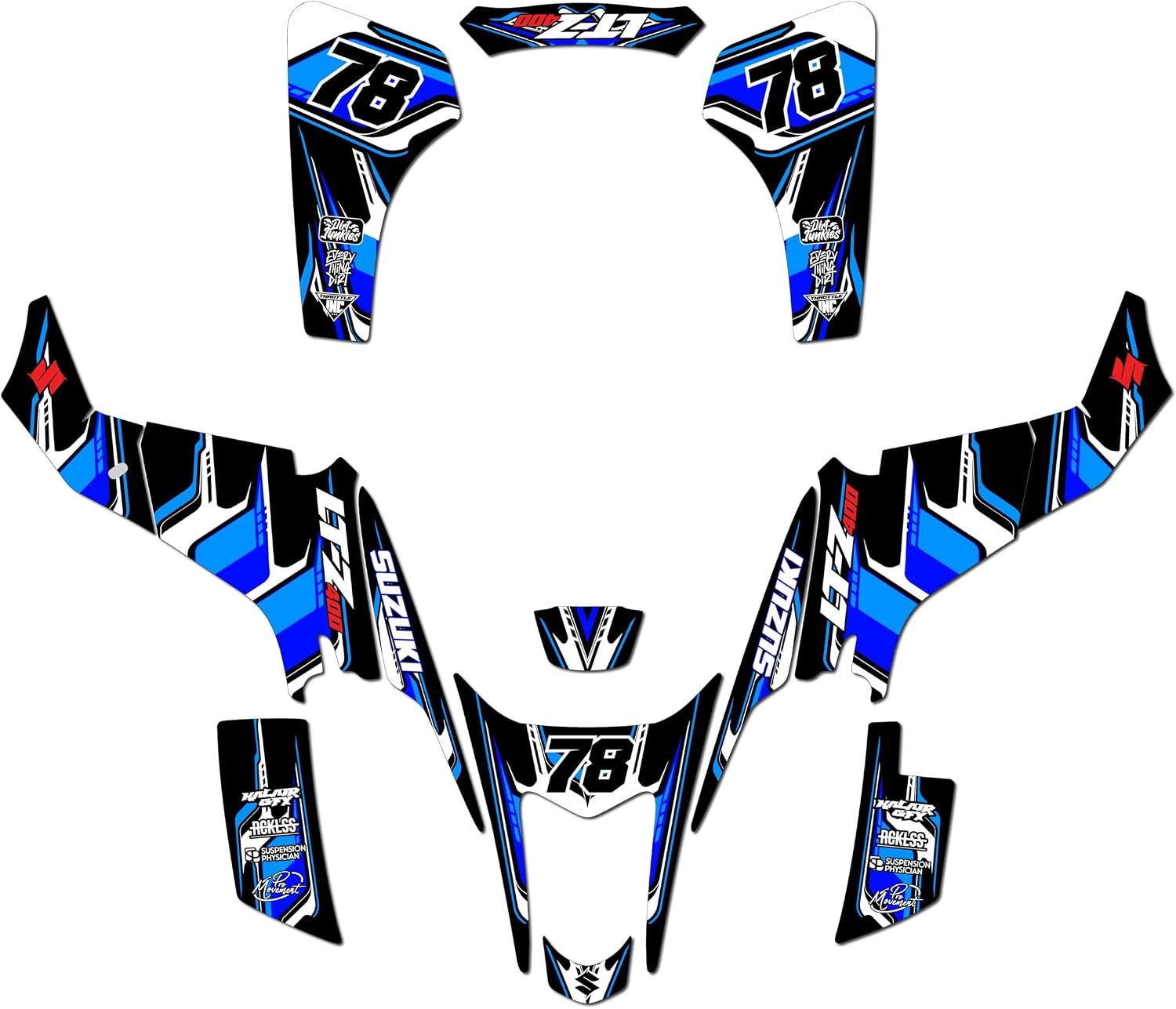 Graphics Kit for Suzuki LTZ400 (2003-2008) Klutch Series Blue 16 Mil - ATV UTV Custom Racing Graphics Stickers Decals Kit, no-Plastics