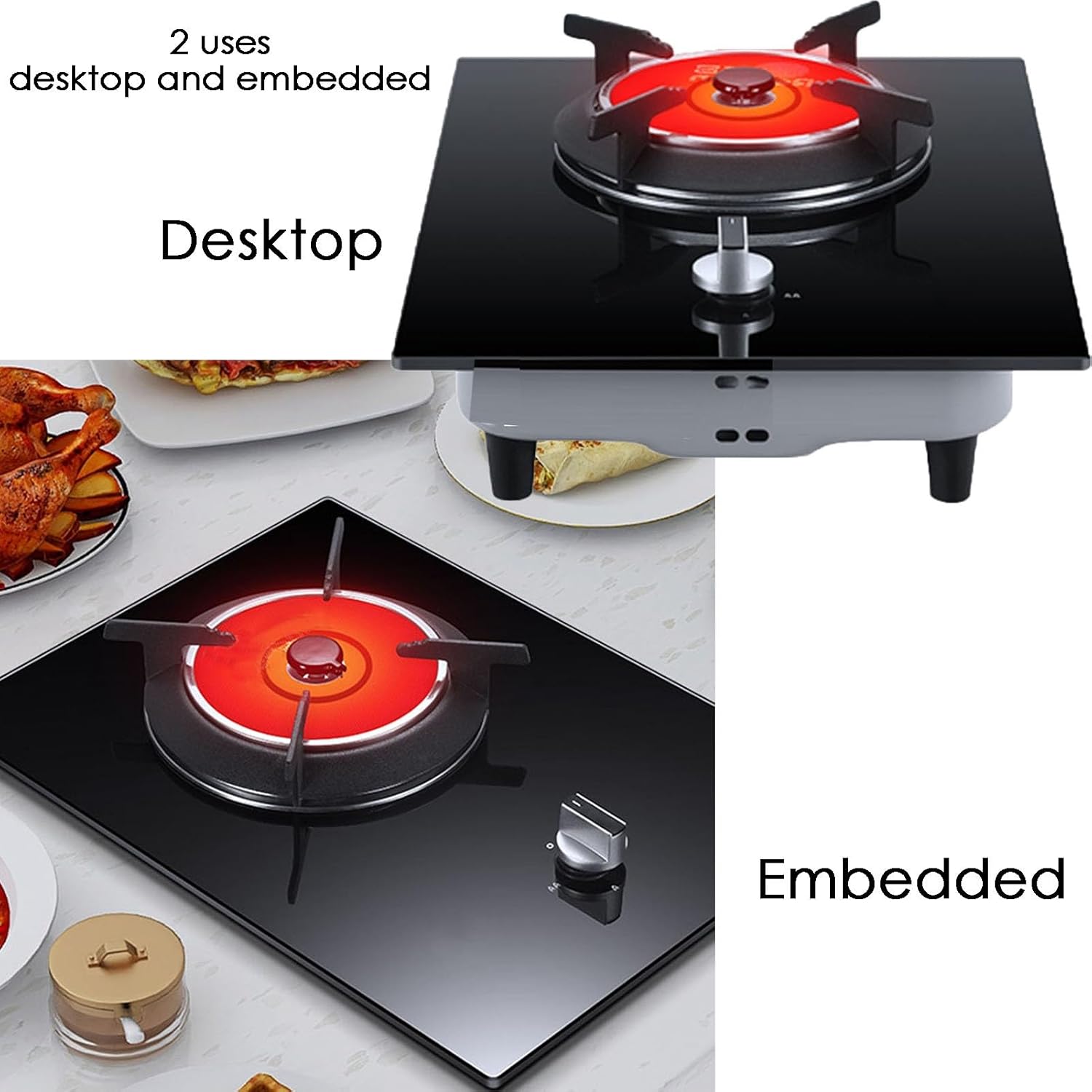 Gas Hob, Gas Stove Desktop and Embedded Gas Cooktop with Flame Failure Protection,Infrared Heating Automatic Ignition NG/LPG Gas Cooker, Burner for Home Camping Outdoor(NG)