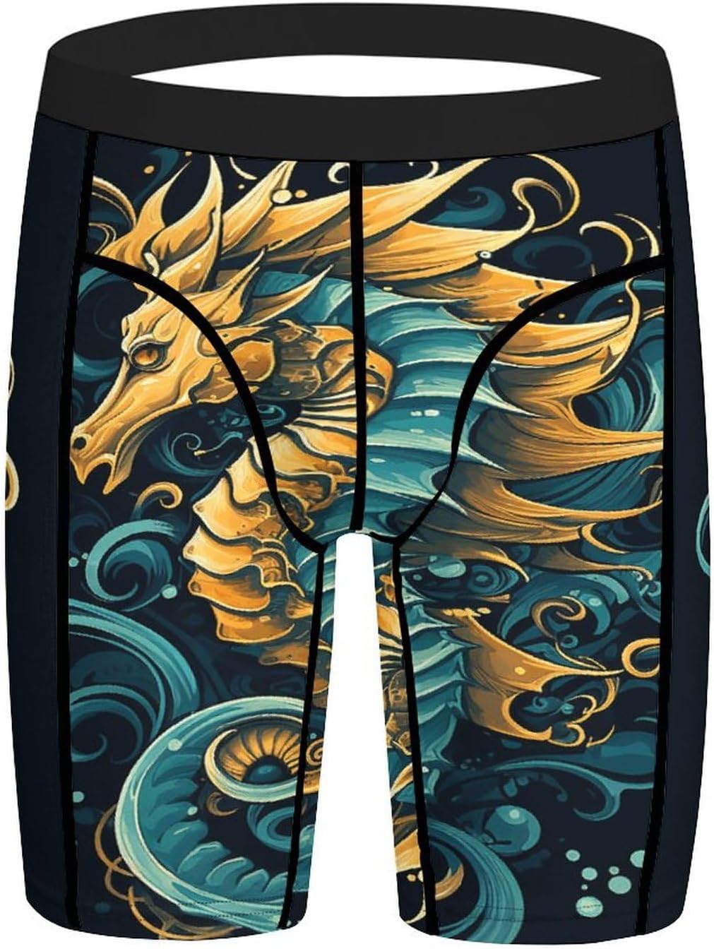 Seahorse Blue Pattern Compression Shorts Men Spandex Sport Shorts Workout Performance Baselayer Underwear