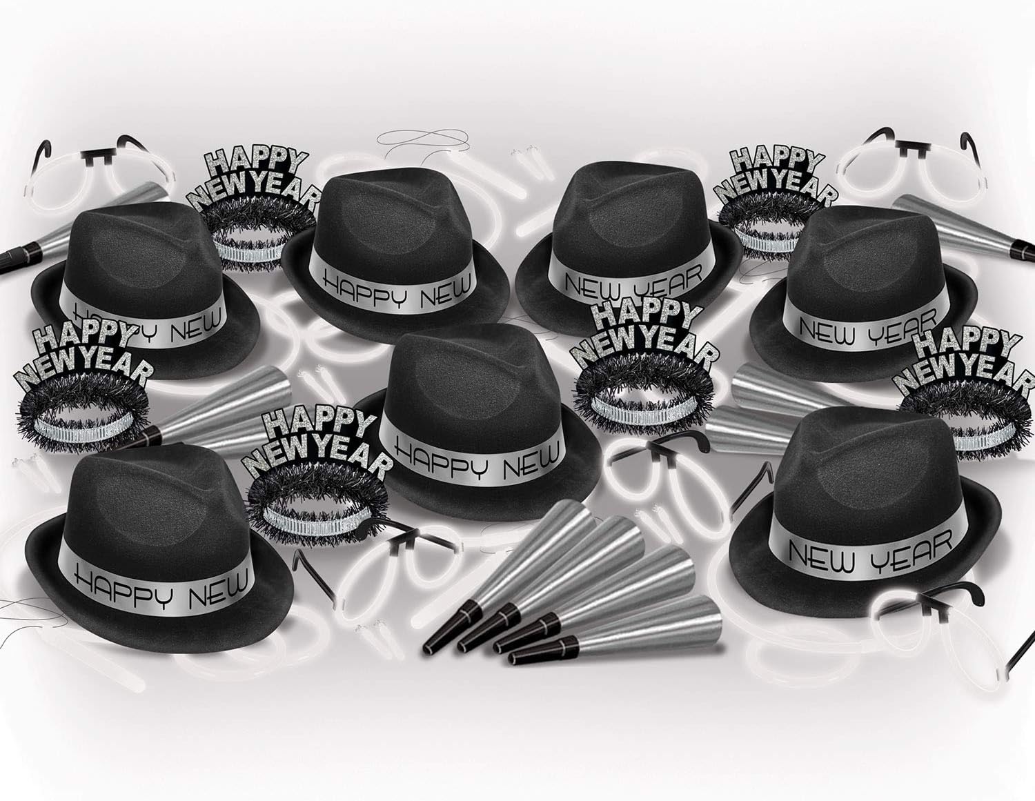 15.25" Vibrant Unique Happy New Year Silver Glow Assortments for 50