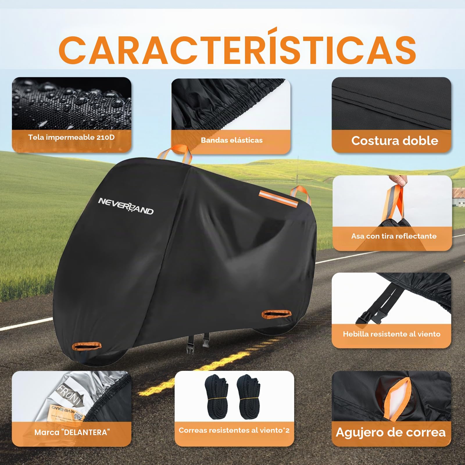 NEVERLAND Funda Moto Impermeable para Motocicleta, Funda para Motos Exterior Impermeable 295 x 110 x 140 cm Tejido Oxford 210D Cubre Moto Exterior Interior, Cubierta para Motocicleta Scooter(XXXL)