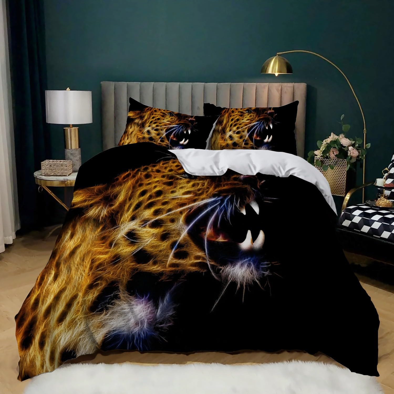 Housse de couette 240x260 cm tiger avec 2 taies d'oreiller microfibre