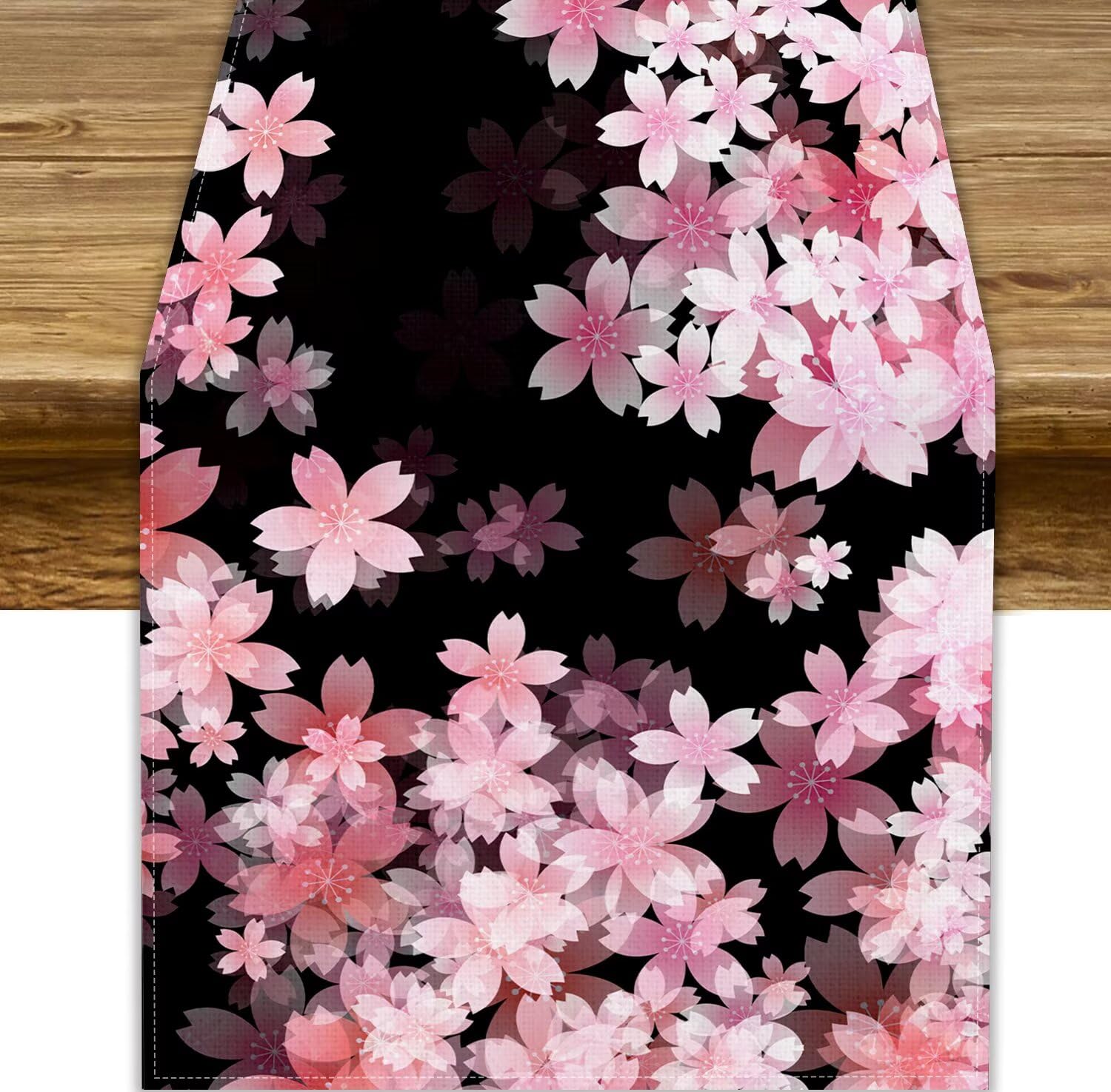 Japanese Cherry Blossom Table Runner,Colorful Spring Pink Cherry Blossoms Flower Table Runner for All Season Kitchen Dining Table 13x90in