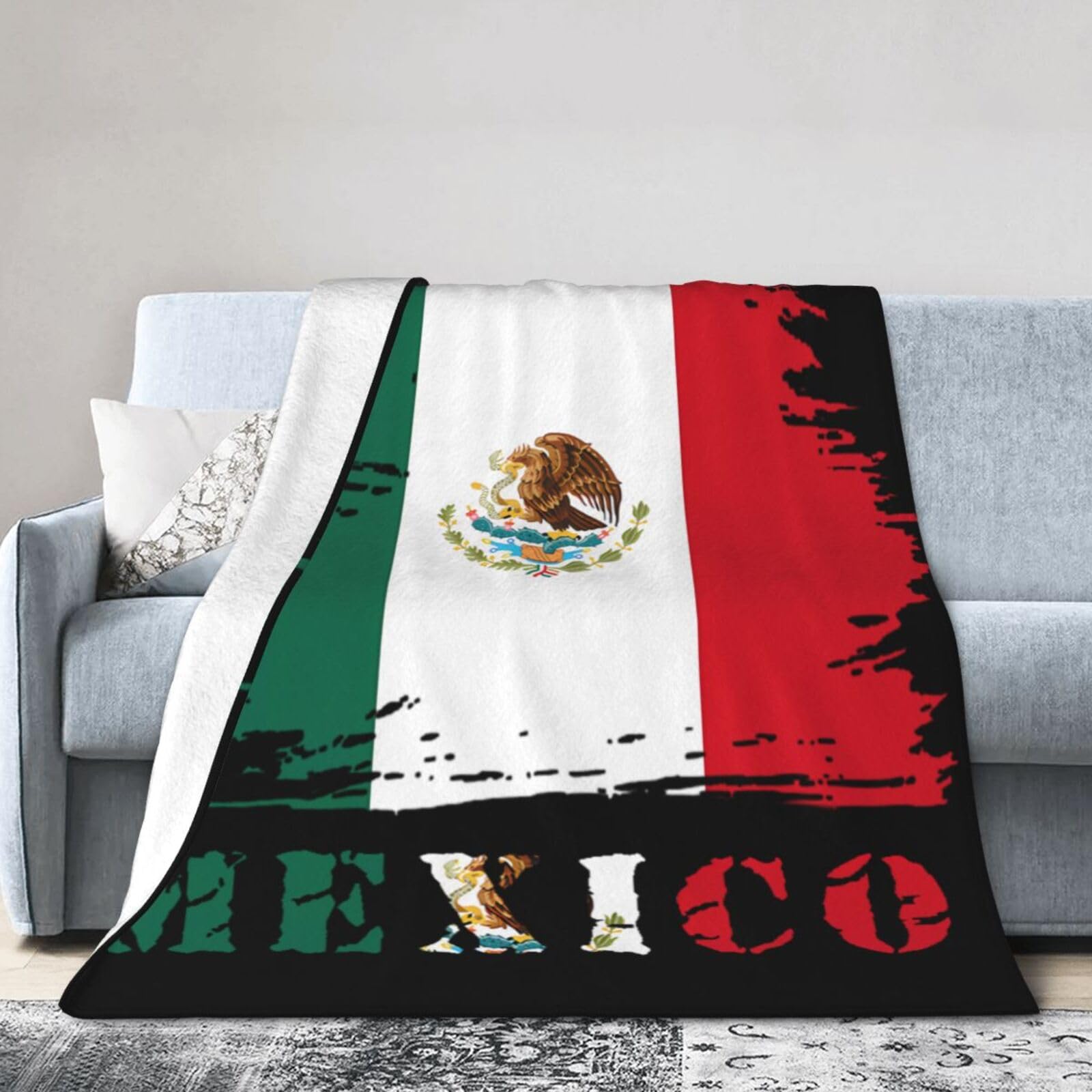 Mexico Flag Fleece Blanket - 5ft X 4.2ft (50"x60") Throw, Super Soft, Bandera Cobija Decor