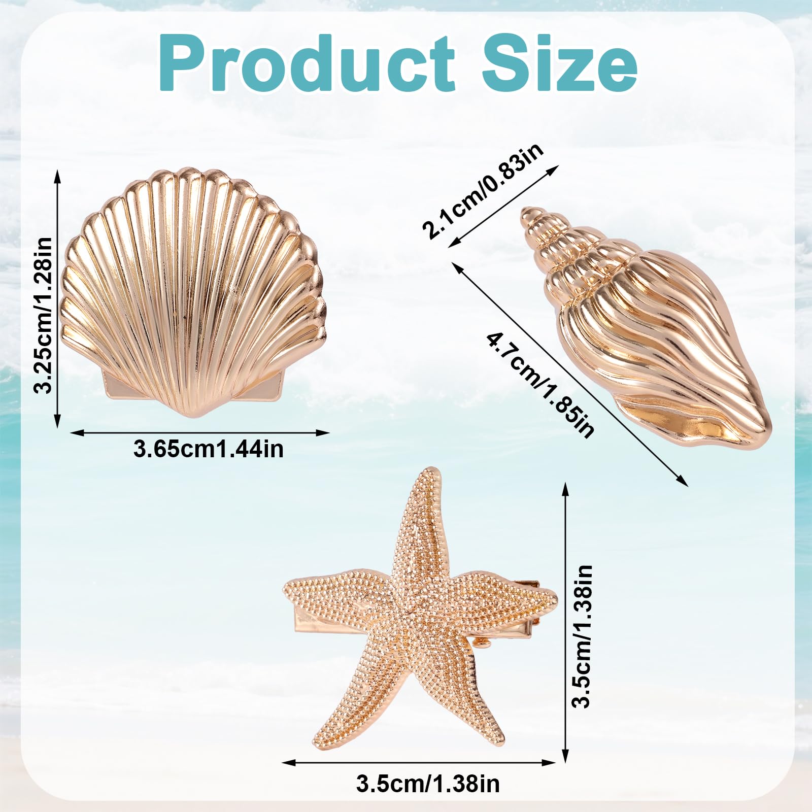 6pcs Conch Seashell & Starfish Hair Clips for Women Girls Gold Small Ocean Alligator Clips Metal Summer Vacation Beachy Hair Barrette Accessories for Holiday Beach Party - Image 2
