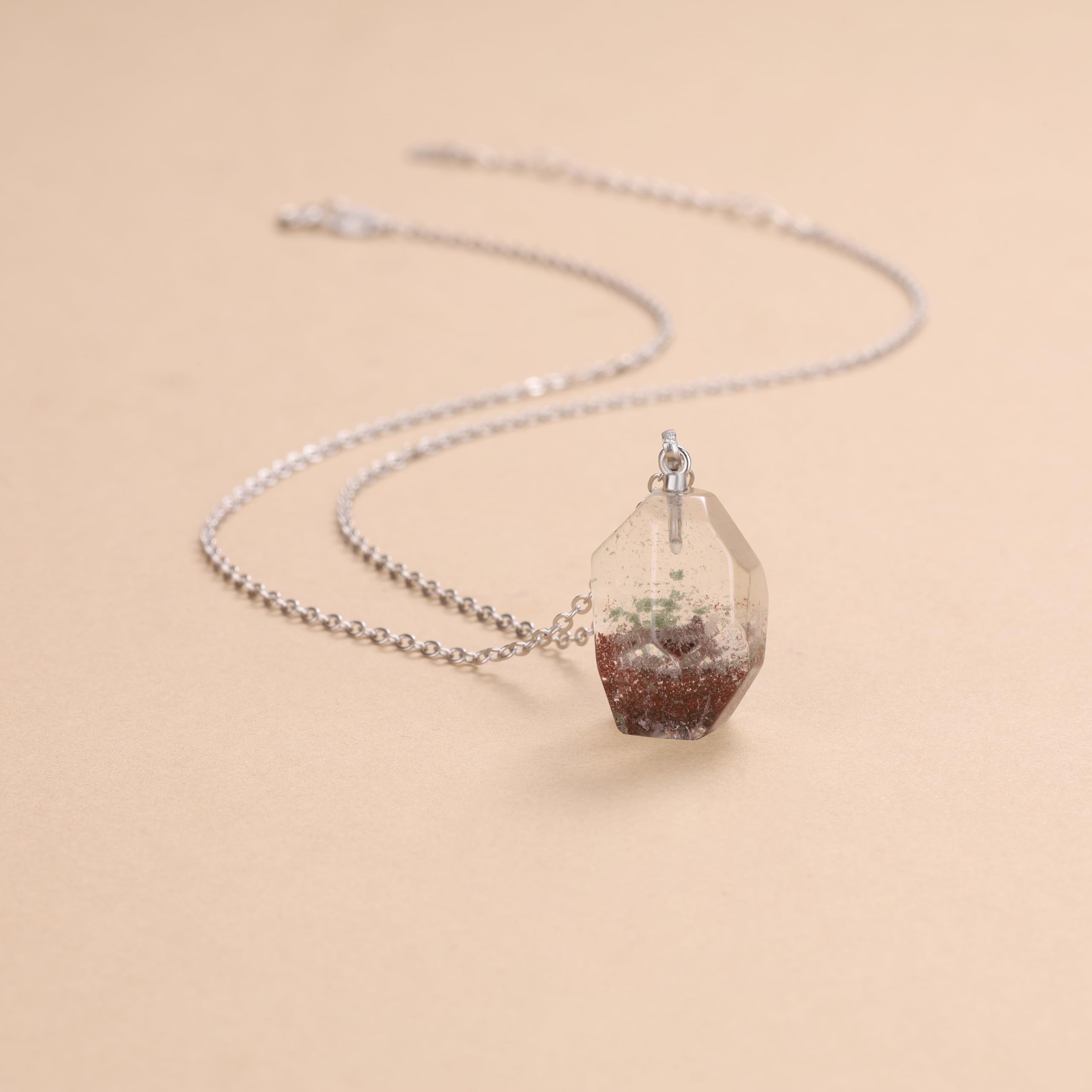 COAI Collana da Donna in Argento 925 con Ciondolo Quarzo Fantasma Pietra Grezza, Collana Pietre Naturali da Donna