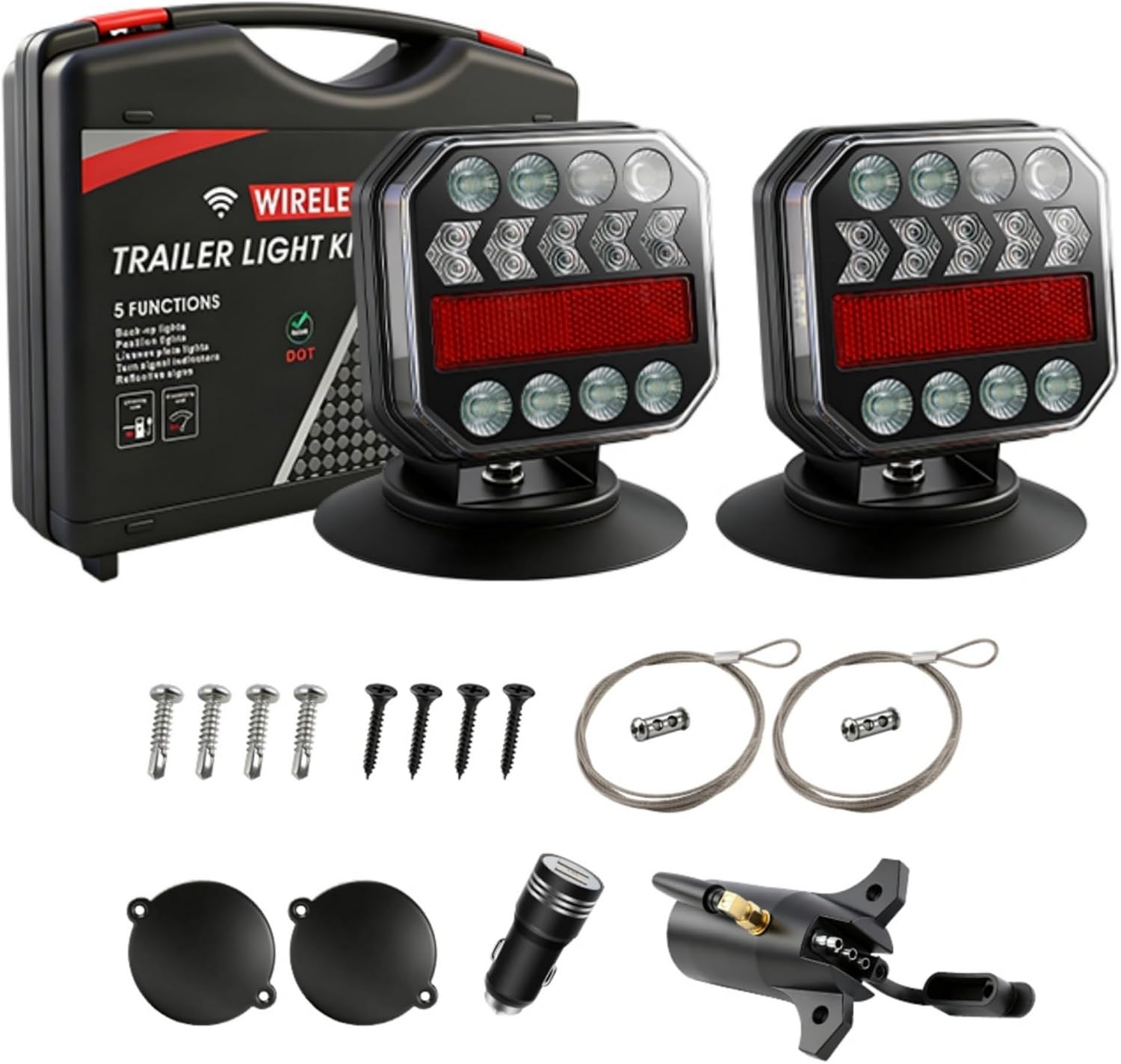 Wireless Trailer Lights, Adjustable Magnetic LED Tow Light with Side Lights, Rechargeable Tow Light Kit with Reverse for Trucks, Boats, RVs, Campers, IP67 Waterproof