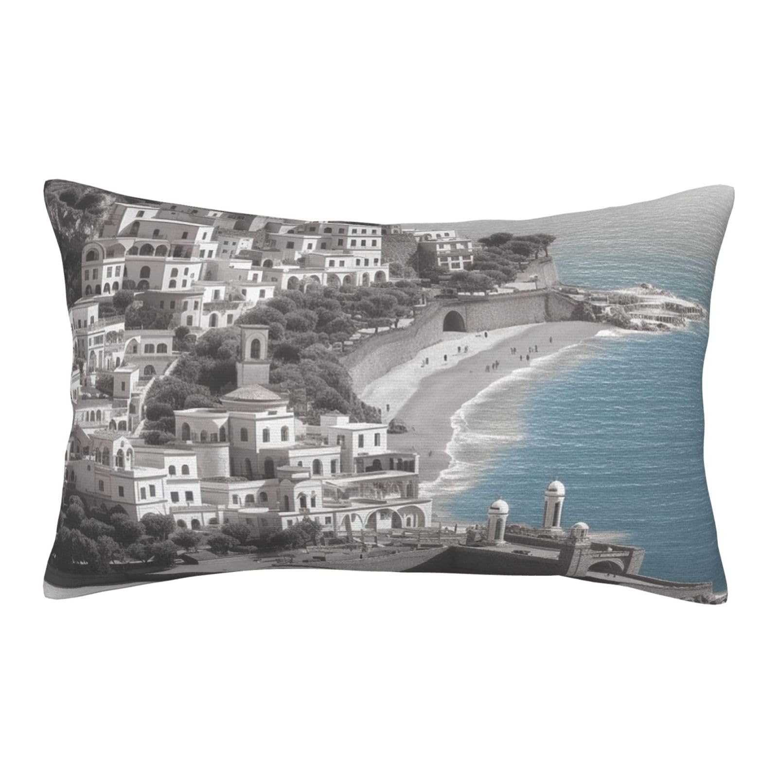Velvet Pillowcases 16"x24" Ultra Soft Breathable Pillow Cases, Luxury Fuzzy Throw Pillow Covers with Zipper, Seaside City Pillow Shams All Seasons Decorative Cushion Cases for Couch
