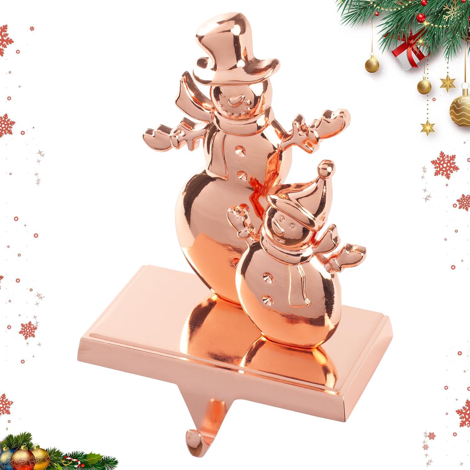 Christmas Stocking Holders for Mantel Set of 4, Stocking Hangers Reindeer Snowman Christmas Tree Snowflake Metal for Fireplace Mantel Holiday Christmas Decorations Stocking Hanger Hook - Rose Gold