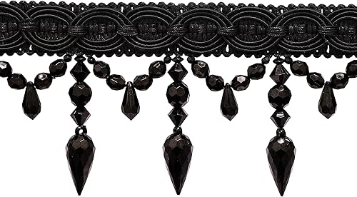 DÉCOPRO 3 34 pulgadas (3.7 in) Adornos decorativos de flecos con cabecera de Gimp elegante, diseño de cuentas de lágrima grande (estilo # BF334)