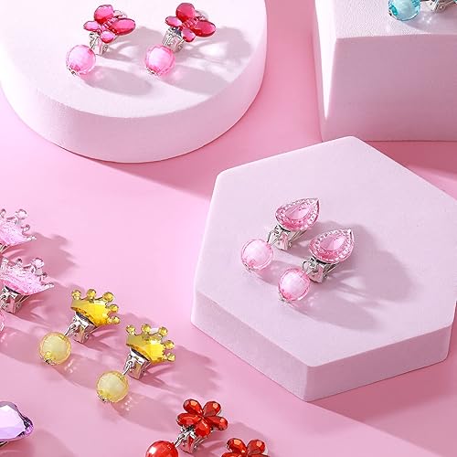Miniatura 6 de Grevosea Juego de 7 pares de aretes de clip para niñas, joyería para niñas, aretes de vestir y aretes de princesa para niños, diseño sin