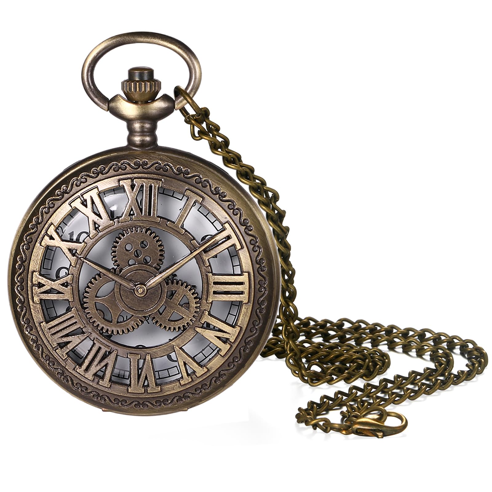 JewelryWe Vintage Pocket Watch Cool Gear Steampunk Retro Pendant Necklace Watches for Men Women Halloween Costumes for Valentine's Day