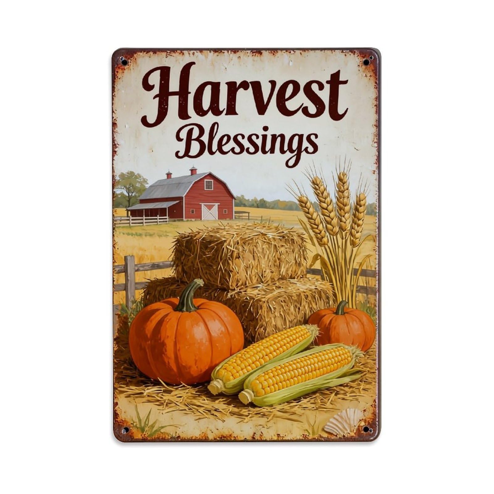 Nestemfo Vintage Harvest Blessings Farm Scene Print Tin Sign Metal Sign, Living Room,Bar, Home, Bedroom Wall Decor,Retro Metal Poster 8X12 Inches