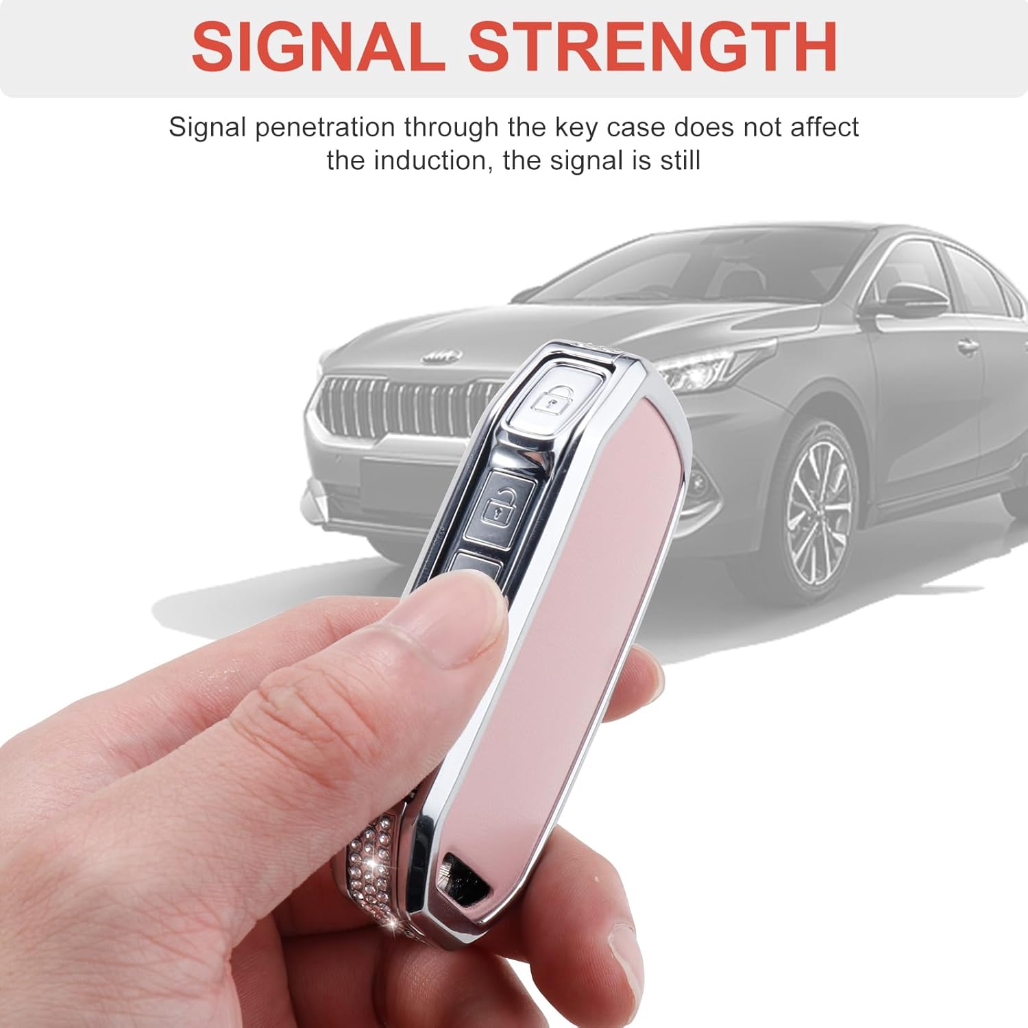 for Kia Key Fob Cover with Keychain, Pink Leather Crystal Key Case Protection Shell Compatible with Cerato Ceed Forte NIRO Sorento Seltos Sportage Soul Telluride