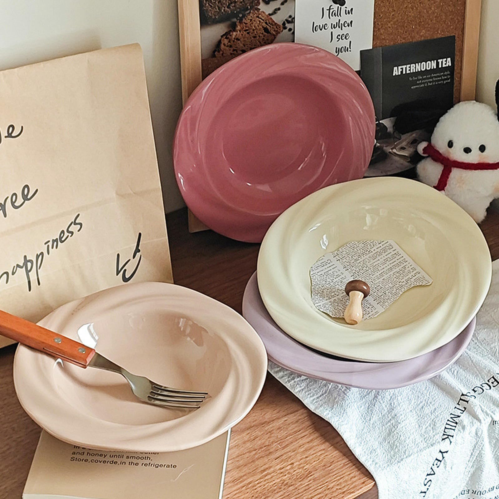 Vajilla de cerámica creativa y personalizada para el hogar, juego de vajilla minimalista para restaurante occidental, plato profundo de flores de 8 pulgadas, café con leche y té, 4 paquetes