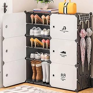 Oumffy 12 Shelf DIY Shoe Rack Box Organizer | Multi-Purpose Plastic Shoe Rack for Home | Home Storage Rack with Door for E... Price In India