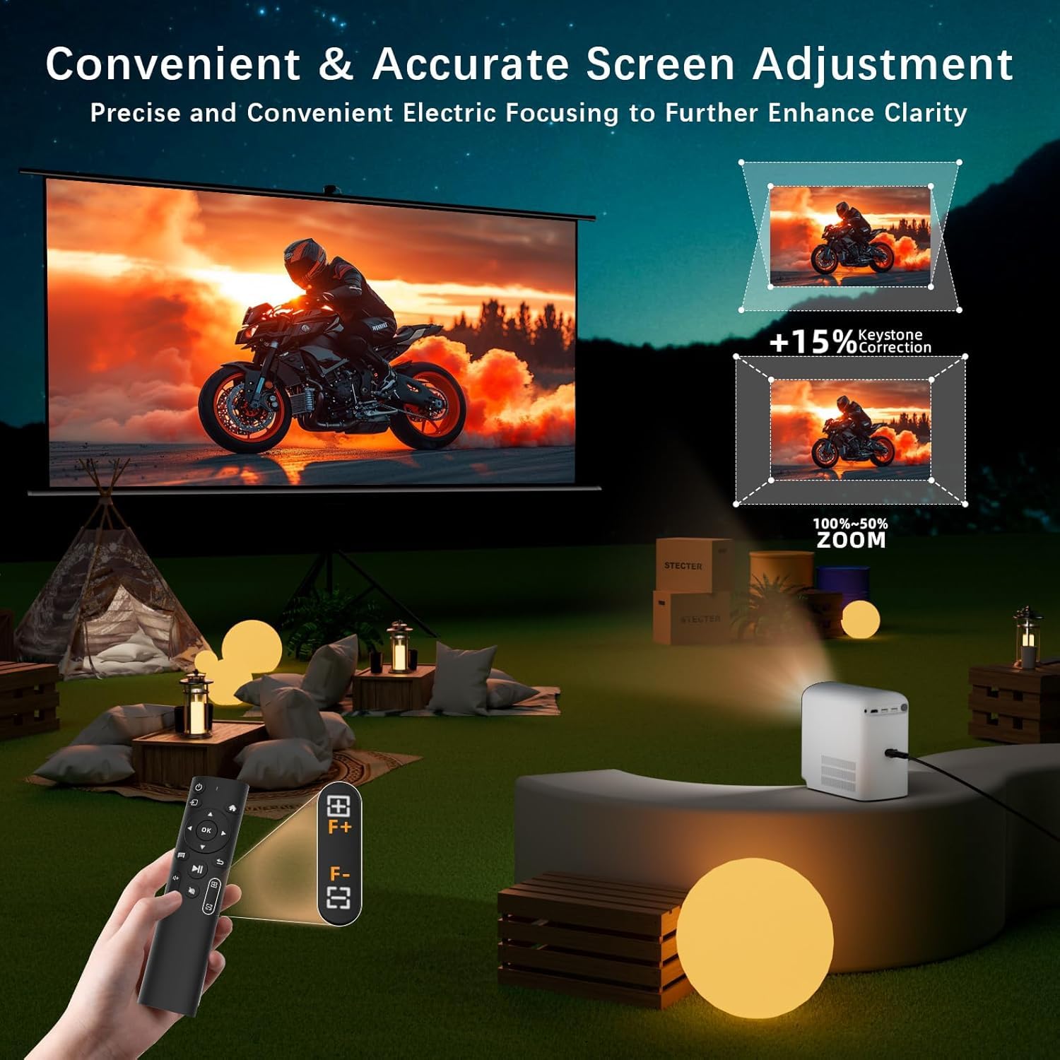 SCREENMAX Beamer, 4K Mini WiFi Bluetooth Outdoor 1080p Videobeamer Elektronische Focus Trapeziumcorrectie 200 Inch Thuisbioscoop Mobiele Telefoonprojector Compatibel Met Iphone Android 2138467105