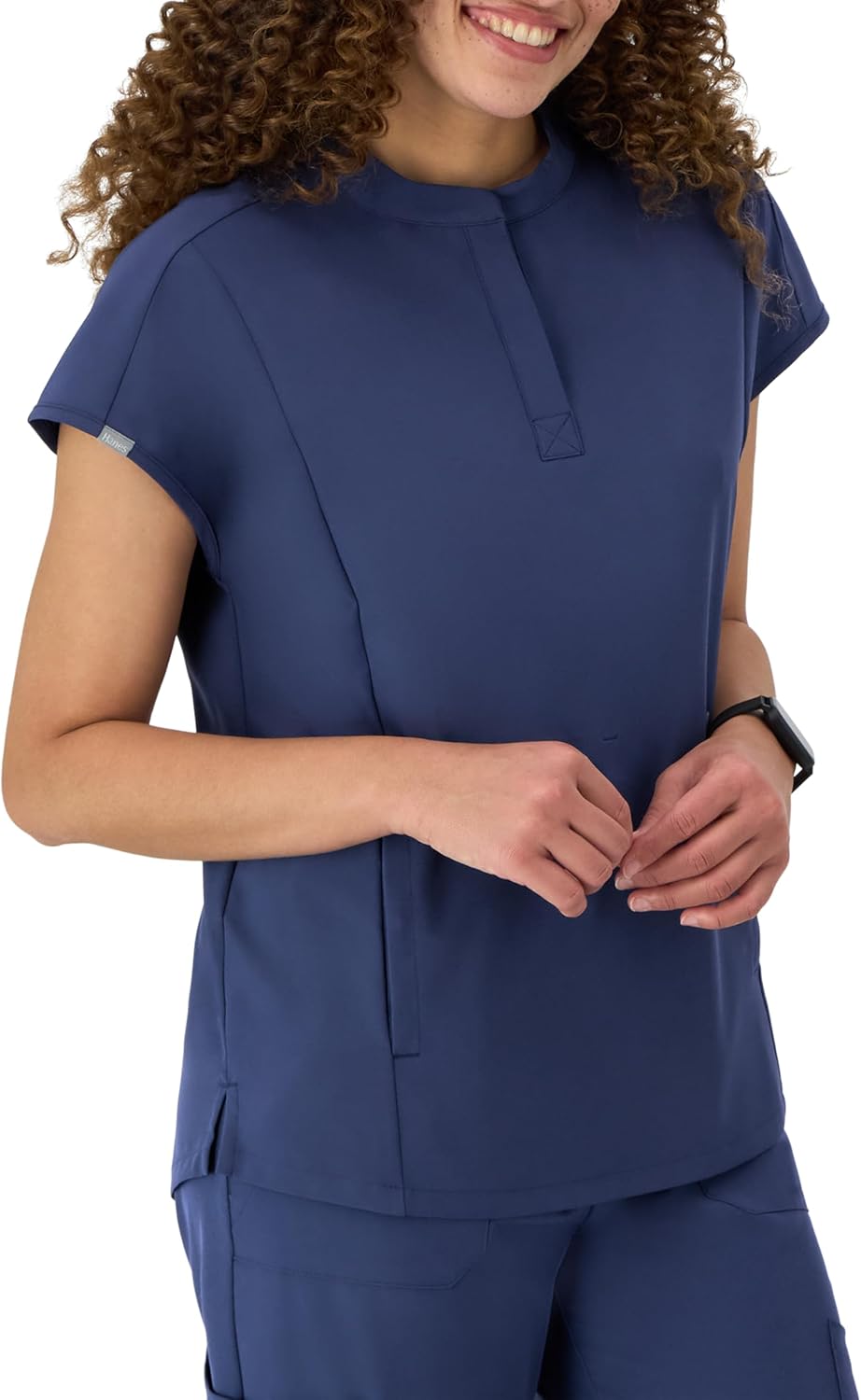 Hanes Womens Scrubs Healthcare Top with Mandarin Collar, Moisture-Wicking Stretch Scrub Shirt - Image 2