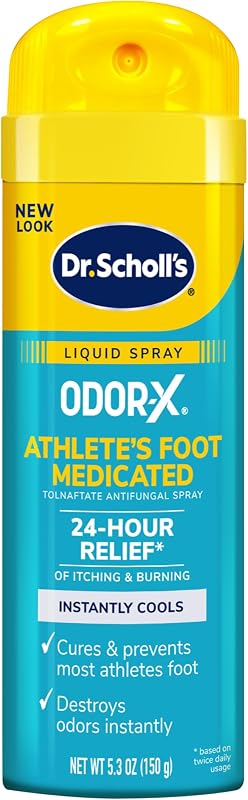 Dr. Scholl's ODOR-X ATHLETE'S FOOT MEDICATED LIQUID SPRAY, 5.3 oz // 24-Hour Relief of Itching & Burning, Instantly Cools, Cures & Prevents Most Athlete's Foot, Destroys Odors Instantly