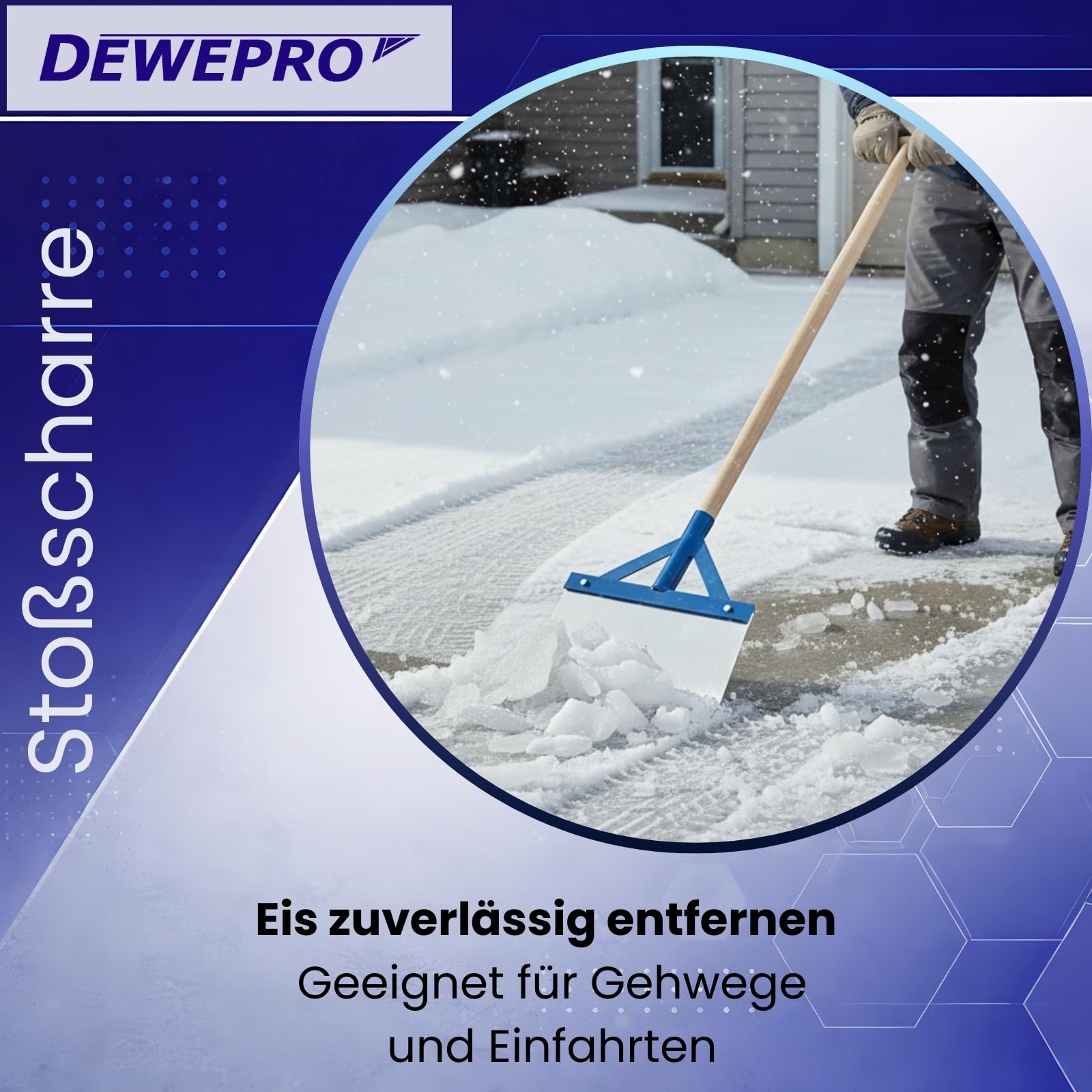 DEWEPRO Stoßscharre 300 mm mit Holzstiel und Federstahlblatt | Robuster Bodenschaber zum Entfernen von Farbe, Belägen, Putzresten, Eis und hartnäckigen Rückständen