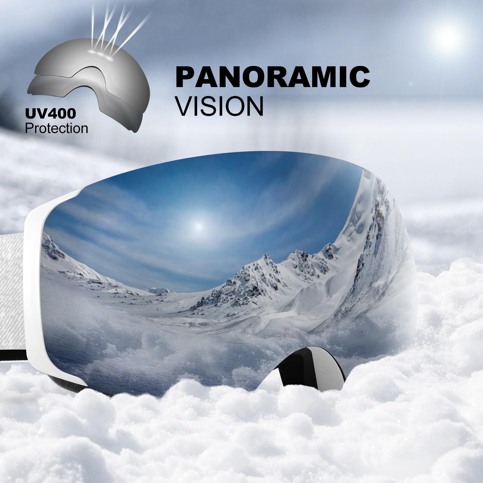 Odoland Occhiali da sci unisex per uomo e donna ragazzi occhiali da snowboard senza montatura con vetro magnetico intercambiabile protezione UV anti-nebbia occhiali da neve compatibili con casco per