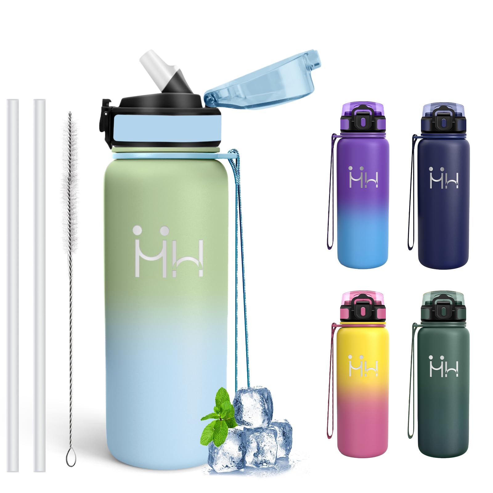 Mujigaga Insulated Water Bottle, 750ml Water Bottle, BPA Free, Water Bottles with Straw, Leak Free, Insulated Bottle, Easy to Carry, Water Bottles for Camping, School, Office, Swimming