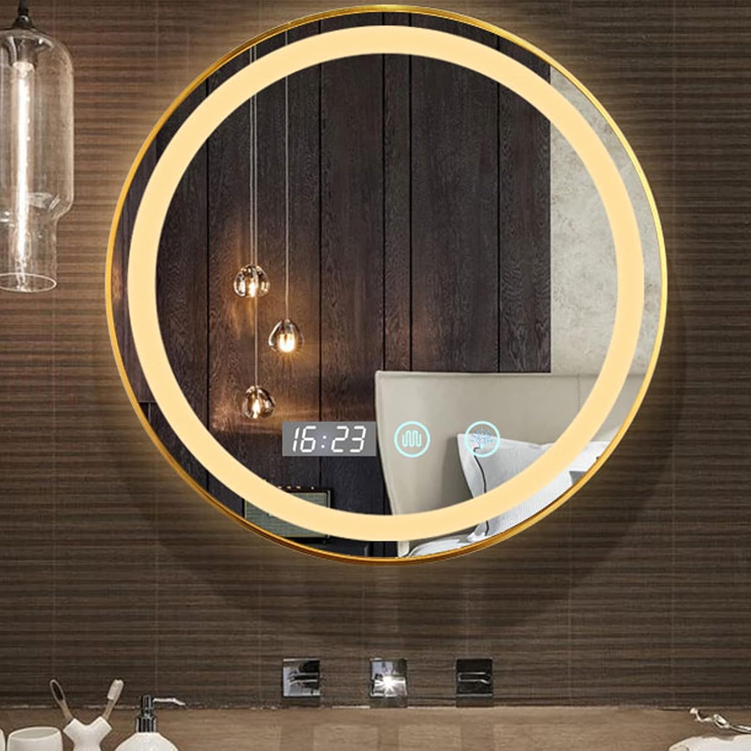 Amazon.co.jp: LED Light Bathroom Mirror Round Wall Mounted Vanity ...
