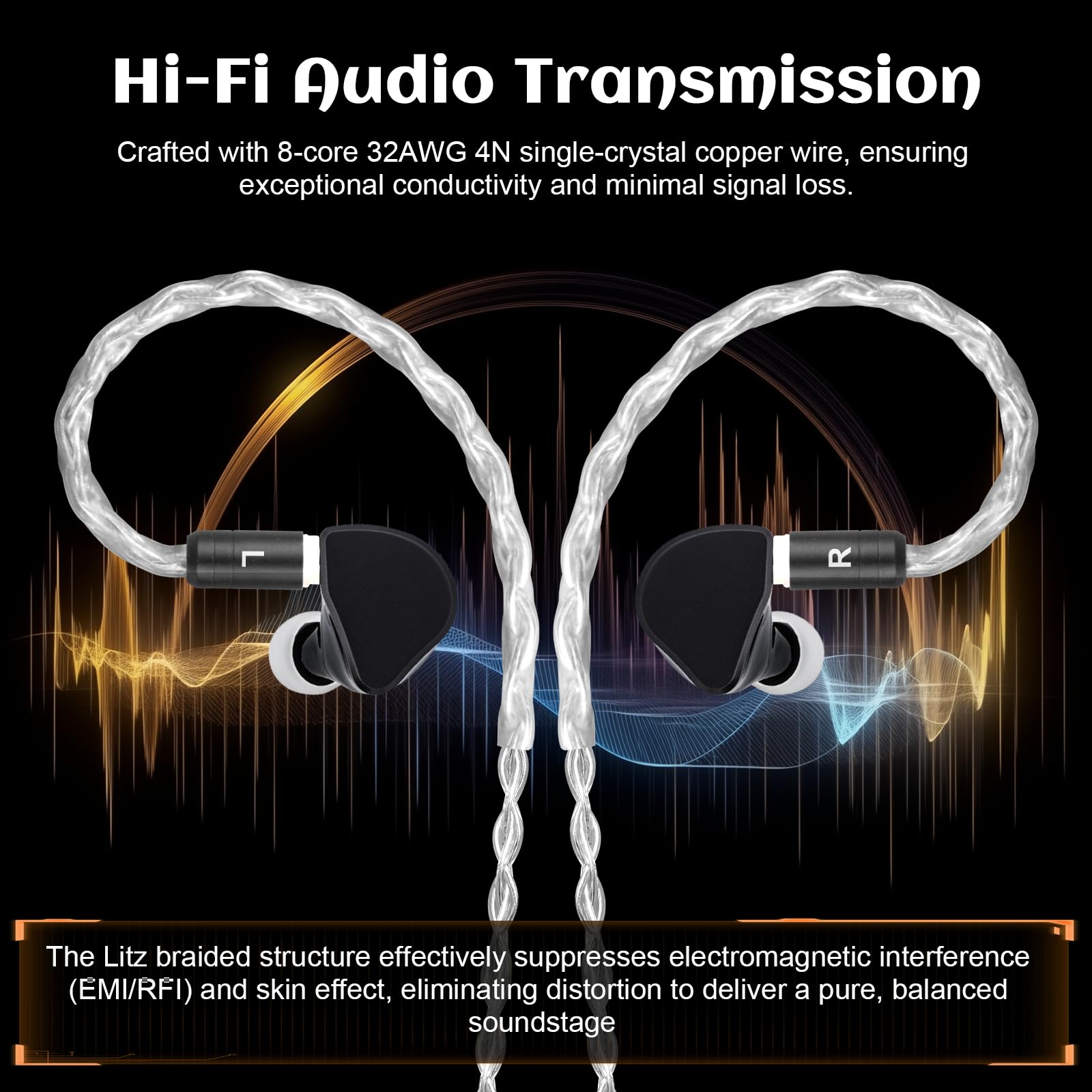 Cavo IEM compatibile con Linsoul 7Hz x Crinacle Zero:2, Salnotes Zero, Kiwi Ears Orchestra Lite, Cadenza, Quartet, Astral, Hype4, Supermix4, Kiwi Ears Terras IEM cavo con spina da 2,5 mm/3,5 mm/4,4 mm
