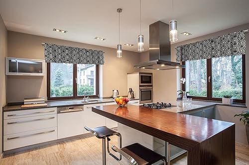 Miniatura 5 de Cenefa de cortina corta con bolsillo para cortinero de damasco retro en blanco y negro para decoración de cocina, dormitorio, 52 x 18 pulgadas,