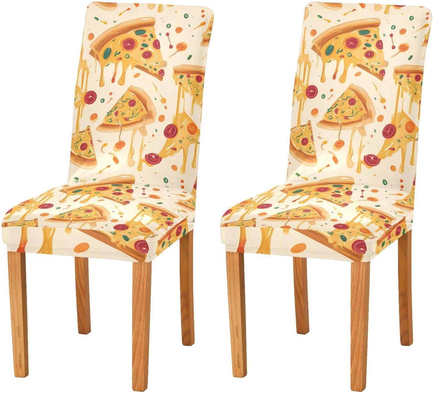 ALAZA Chair Covers for Dining Room, Pizza Pattern Stretch Chair Cover Sets Chair Protector Removable Washable for Ktichen Restaurant Hotel