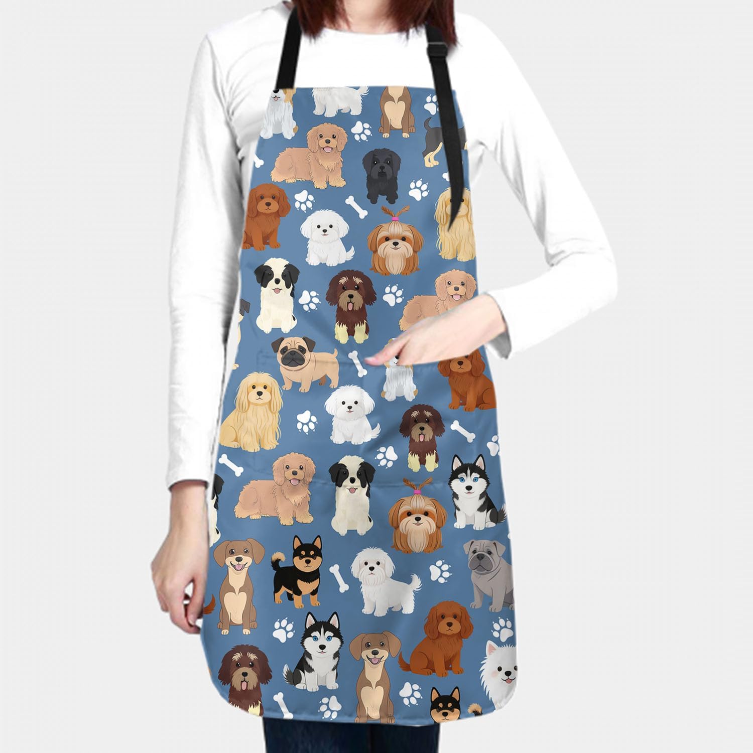 Sweetshow Cute Dog Apron with 2 Pockets and Adjustable Neck Waterproof Kitchen Cooking Dog Grooming Aprons for Women Men