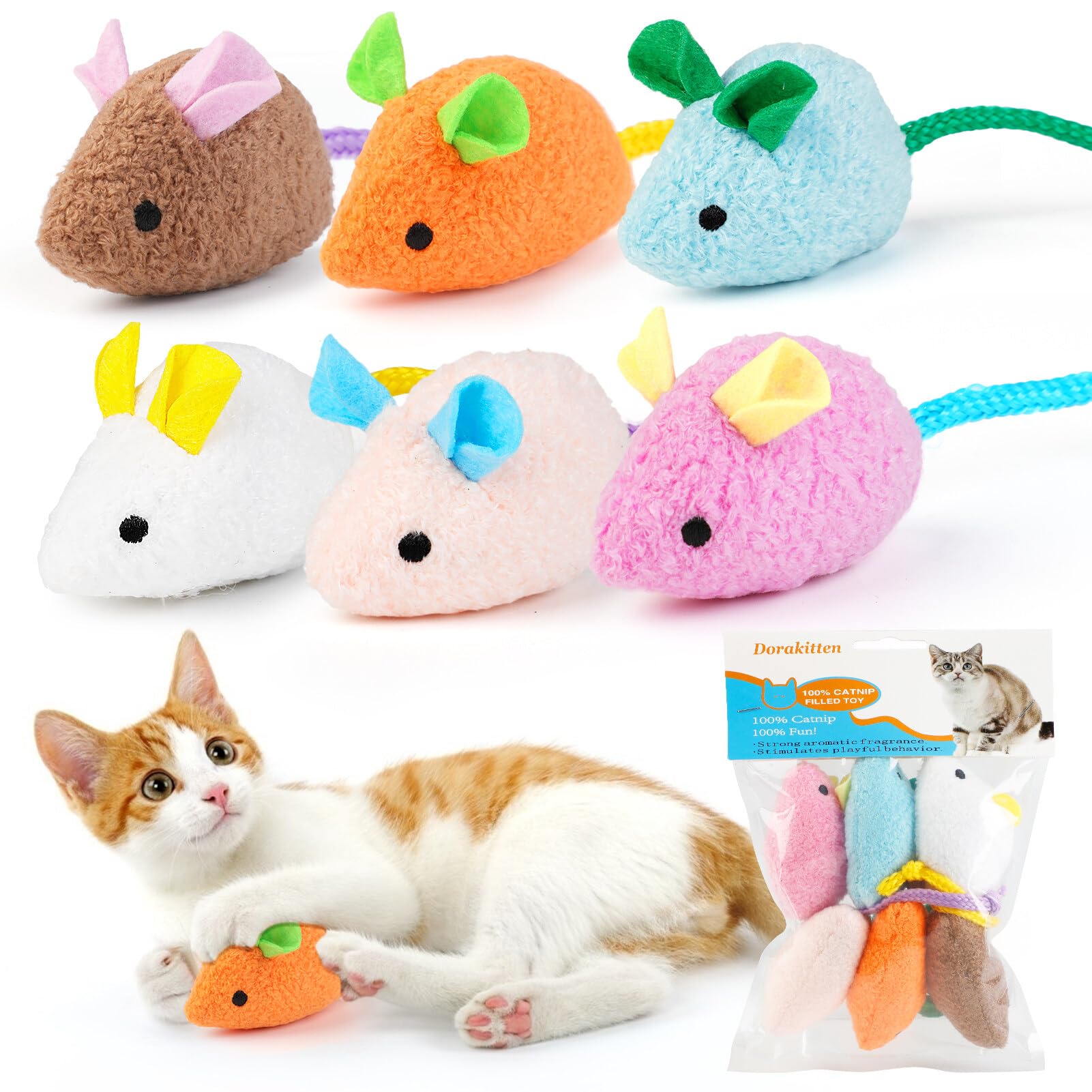 Plush Cute Catnip Toy Realistic Interactive Mouse 6PCS Cat Bite Toy