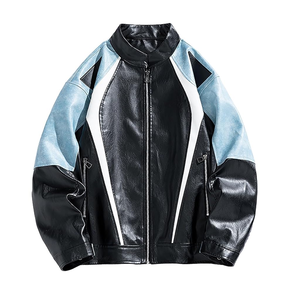 QUNPIU Mens Faux Leather Jacket Vintage Racing Motorcycle