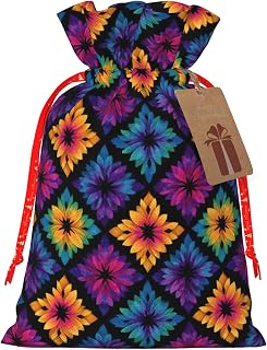 Hekroxu Gift Bag Reusable Wrapping Bag For Holiday Party,Retro Tie Dye Stained Glass (2)